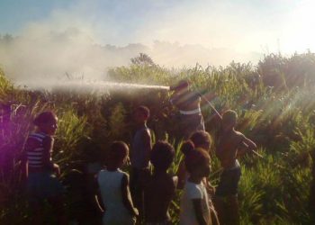 Bombeiros apagam incêndio em área de campo do Residencial Rio Doce; Veja vídeo