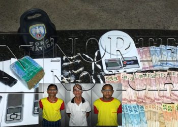 BAR EM LINHARES – Força Tática prende três pessoas suspeitas de vender drogas e apreende arama e drogas