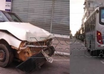 Colisão entre automóvel e ônibus no centro de Linhares