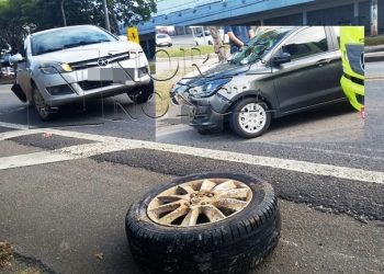 VIROU ROTINA – Colisão no trevo do BNH arranca roda carro; Vídeo
