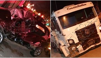 Acidente envolvendo caminhão e automóvel deixa uma vítima fatal e outra ferida na BR 101 em Linhares