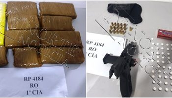 Pistola, munição, comprimidos de rebite e 10 tabletes de maconha são apreendidos pela PM em Linhares.
