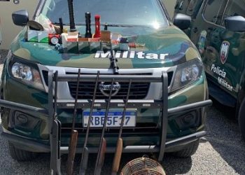 Polícia Ambiental apreende pássaros, caça abatida e armas, em Linhares