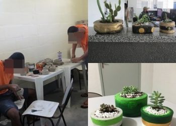 Adolescentes do Iases participam de oficina para produção de vasos de cimento