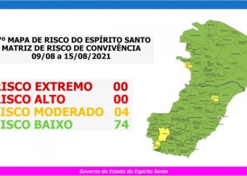 MAPA DE RISCO – ES tem 74 municípios em “Risco Moderado” e 4 no “Baixo”