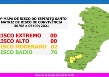 MAPA DE RISCO – 02 municípios do ES estão em “Risco Moderado” e 76 em “Risco Baixo”