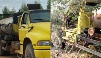 Caminhão que foi furtado com 2 mil litros de emulsão asfáltica é encontrado todo depenado