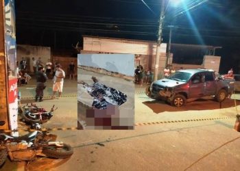 Suposto “racha” entre duas motocicletas acaba em colisão contra caminhonete e deixa uma vítima fatal no centro de Rio Bananal