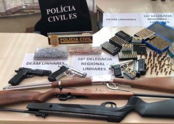 Polícia Civil de Linhares atua em ocorrência de grave ameaça familiar e apreende seis armas de fogo e quase 900 munições