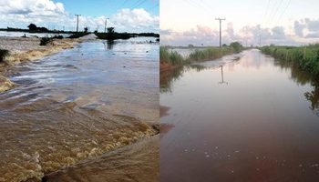 VÍDEOS – Nível do rio Doce continua baixando em Linhares, mas rodovia que liga Regência a BR 101 é tomada pela água