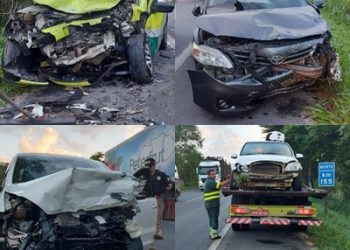 Jovem não habilitado provoca acidente na BR 101 em Linhares envolvendo 4 veículos