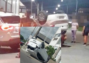 ATUALIZAÇÃO – Veja imagens impressionantes de como um homem escapa por pouco de acidente ocorrido em frente a delegacia de Linhares