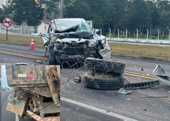 VÍDEO: COLISÃO NA BR 101 EM SOORETAMA – Frente de Amarok fica destruída e pneus de caçamba são arrancados