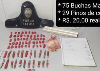 FLAGRANTE – Militares da Força Tática flagram jovem vendendo drogas no bairro Planalto em Linhares