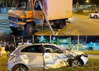 VÍDEOS – Acidente entre caminhão e automóvel deixa duas vítimas no “Trevo do Estadual”, na BR 101 em Linhares