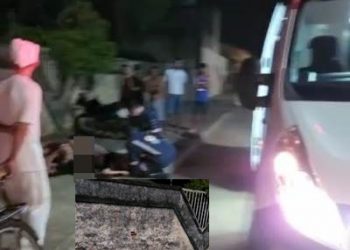 VÍDEO – Motocicleta colide em muro e as duas ocupantes são socorridas em estado grave