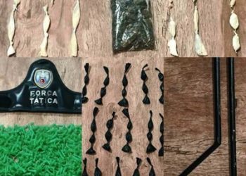Suspeito foge para mata ao ver viatura e PM apreende drogas e coronha de metralhadora