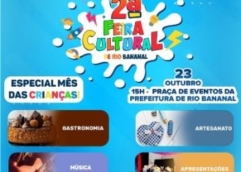 Domingo (23), tem a Segunda Feira Cultural de Rio Bananal, especial mês das crianças.