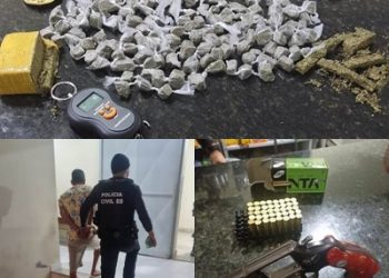 Arma de fogo, muita munição e muita maconha foram apreendias em ação da PC em Bebedouro
