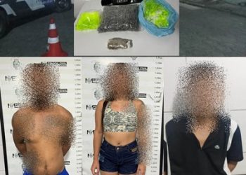 Veículo com dois homens e uma mulher é abordado pela F.T, que encontra maconha e grande quantidade de pinos, para embalo de cocaína