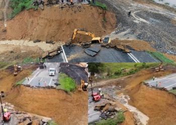 Começou obra para recuperar trecho com cratera na BR 101 em Aracruz