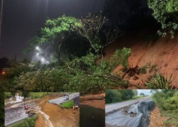 VÍDEO – Queda de barreira interdita BR 262, em Vianna-ES. BR 101 continua totalmente interditado e parte do acostamento sede no KM 134