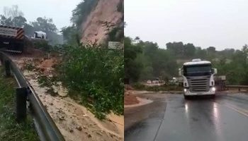 ATUALIZAÇÃO – Barreira cai, atinge carreta e BR 101 é interditada. Veja videos
