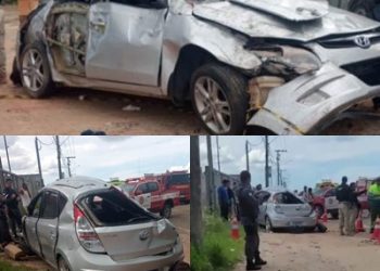 VÍDEO – Automóvel capota às margens da BR 101, no bairro Canivete, em Linhares