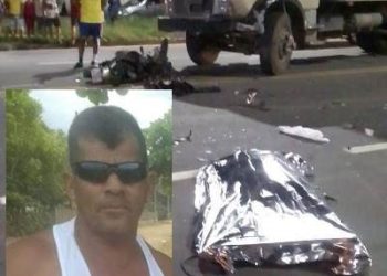 ATUALIZAÇÃO; VÍDEO – Acidente entre moto e caminhão deixa motociclista morto