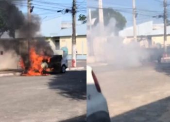 VÍDEOS – fogo destrói carro próximo a UPA do Shell, em Linhares