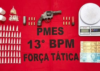 Polícia Militar apreende arma, munições e drogas em casa abandonada, na cidade de Conceição da Barra