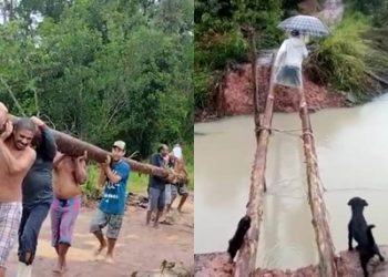 Sofrimento do povo – Moradores improvisam passagem no rio do Norte, após ponte ser levada pelas águas, há mais de 3 meses. Vídeos