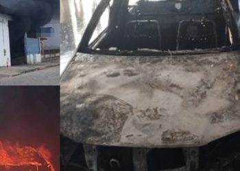 VÍDEO – Carro explode em oficina de Linhares e proprietário do estabelecimento fica ferido