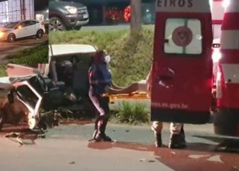 VÍDEOS – Colisão entre dois automóveis deixa duas vítimas na BR 101, em Linhares