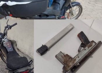 Dupla em moto roubada, com placa do estado de  MG, rouba Fiat Uno, assalta uma senhora na estrada do Farias e rouba outra moto