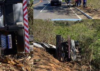 VÍDEO – Caminhoneiro e ajudante, moradores de Linhares, morrem após caminhão cair em ribanceira na rodovia ES 320