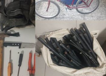 Indivíduo é flagrado furtando fios, avança com arma branca em policial, tenta fugir mas é preso