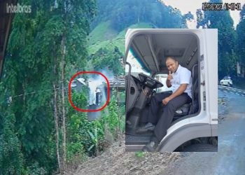 Identificado motorista de caminhão que saiu da ponte e caiu no rio em Fundão