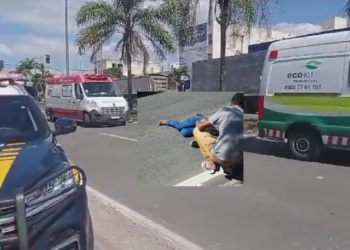 VÍDEO – Mulher é atropelada por caminhão na via lateral da BR 101, em Linhares. O estado dela é grave
