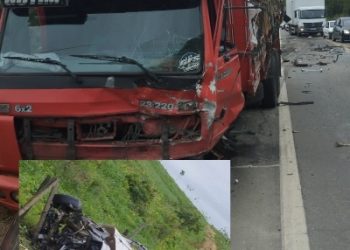 Colisão entre caminhão e automóvel deixa uma pessoa morta na BR-259, em Colatina