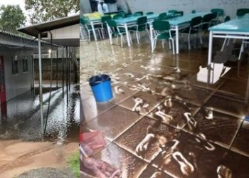 Escola municipal, em Linhares, fica alagada durante chuva e aulas são suspensas. Prefeitura não diz nada