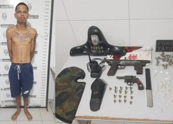 “Lajota” é preso pela Força Tática, que ainda apreende submetralhadora, revólver, munições e drogas