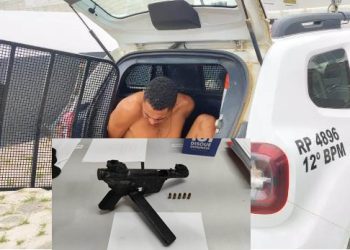 Polícia Militar e Civil prende homem com submetralhadora, na Rua Cantinho do Céu, em Córrego Alegre, no município de Sooretama-ES