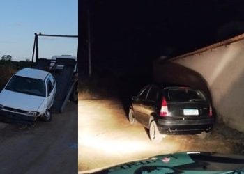 Polícia Militar de Sooretama encontra dois carros com restrição de furto/roubo. Um estava tombado e outro abandono