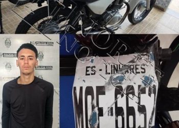 Jovem é preso conduzindo moto com placa de PVC  e sem carteira de motorista, em Sooretama