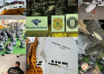 VÍDEO – Mais de mil e quinhentos quilos  de cocaína são apreendidos, em navio no porto de Vitória, em operação da  Polícia Federal e Receita Federal