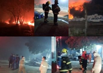 VÍDEOS – Área de reciclagem é atingida por incêndio de grandes em São Mateus e prejuízo pode ultrapassar 100 mil