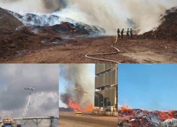 VÍDEOS – Incêndio em fábrica de MDF, sócio diz que danos são pequenos. Na manhã de hoje helicóptero do Notaer atua no combate