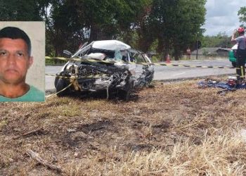 ATUALIZAÇÃO: VÍDEOS – Acidente entre carreta e automóvel, com placas de Linhares, deixa condutor de HB20 morto na BR 101