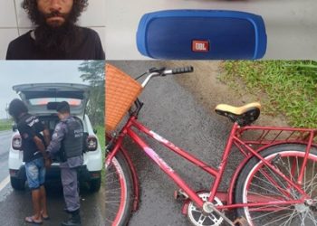 Homem é detido na BR 101, em Linhares, após ser acusado de furtar copos térmicos, bicicleta e caixas de som JBL, em Bebedouro